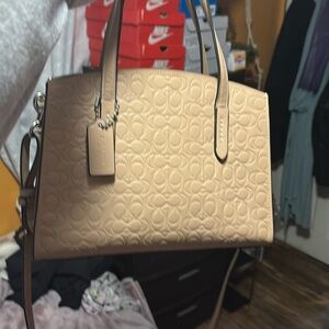Coach Tan Embossed Leather Tote Bag